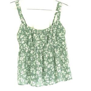 E & M Babydoll Top sz M Green Gray Floral Y2K Fairy Smocked Adjustable Straps
